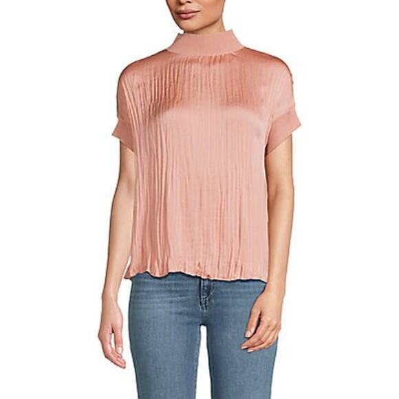 Vince Satin Pink Mockneck Short Sleeve Top Size XS - Picture 1 of 5